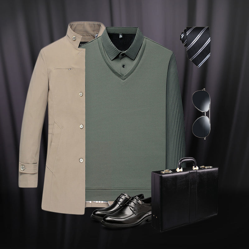 Men's Lapel Faux Two-Piece Knitted Shirt【FREE SHIPPING】
