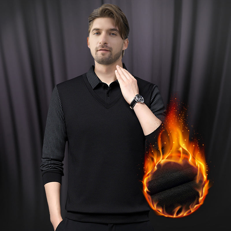 Men's Lapel Faux Two-Piece Knitted Shirt【FREE SHIPPING】