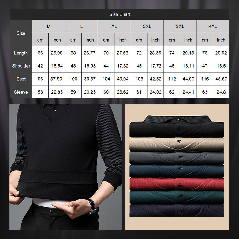 Men's Lapel Faux Two-Piece Knitted Shirt【FREE SHIPPING】