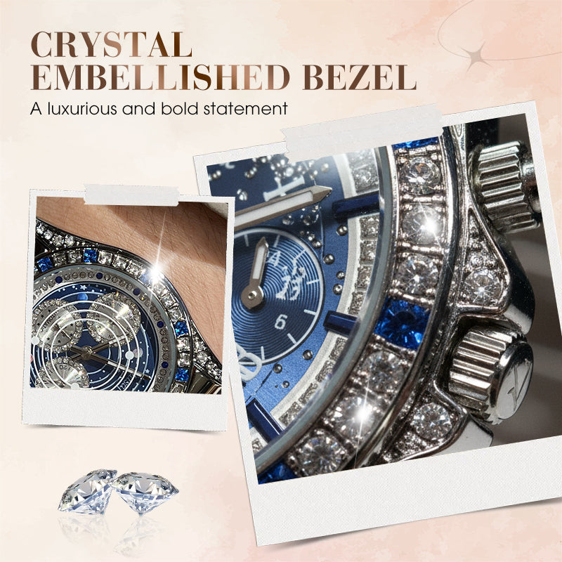 🎁TINAIBIN Twelve Zodiac Signs & Starry Sky Diamond Automatic Skeleton Men's Watch