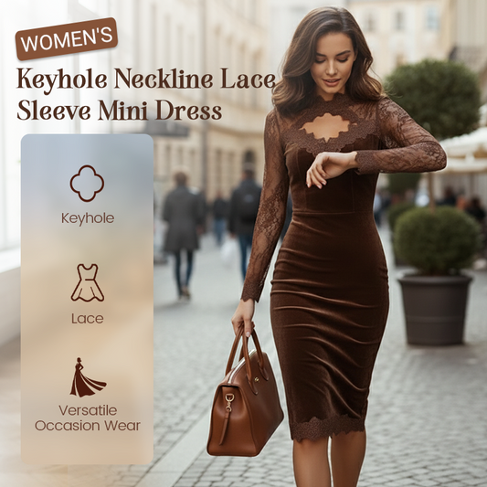🔥Christmas Limited-Time Offer: 50% OFF!!!🔥Women's Keyhole Neckline Lace Sleeve Mini Dress