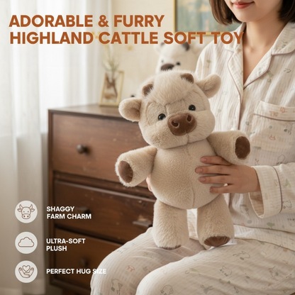 🥳2026 HOT SALE🥳💞50K+ SOLD! 🐮🧸 50% OFF! Highland Cow Soft Toy – 35cm fluffy plush, cloud-soft & cuddle-approved. Perfect gift for kids! 🎁💚