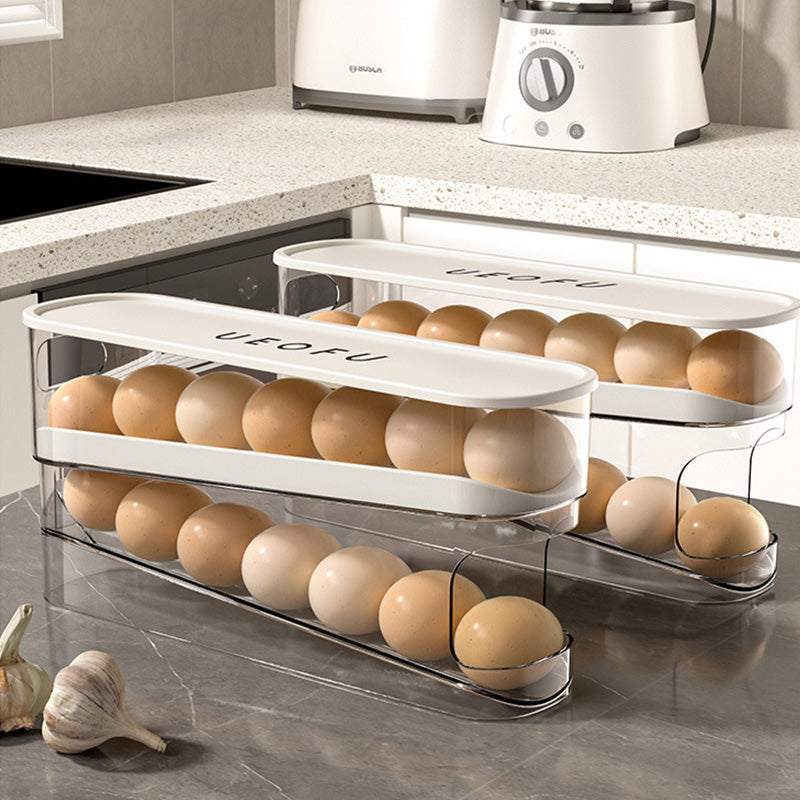 🥳2026 HOT SALE🥳💞50K+ SOLD! 🥚🌀 50% OFF! Double Auto Rolling Egg Organizer – 2‑layer side door storage, eggs automatically roll forward. No more forgotten eggs! 🧊✨