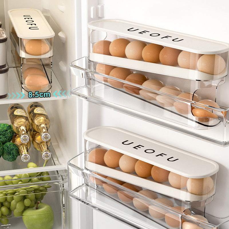 🥳2026 HOT SALE🥳💞50K+ SOLD! 🥚🌀 50% OFF! Double Auto Rolling Egg Organizer – 2‑layer side door storage, eggs automatically roll forward. No more forgotten eggs! 🧊✨