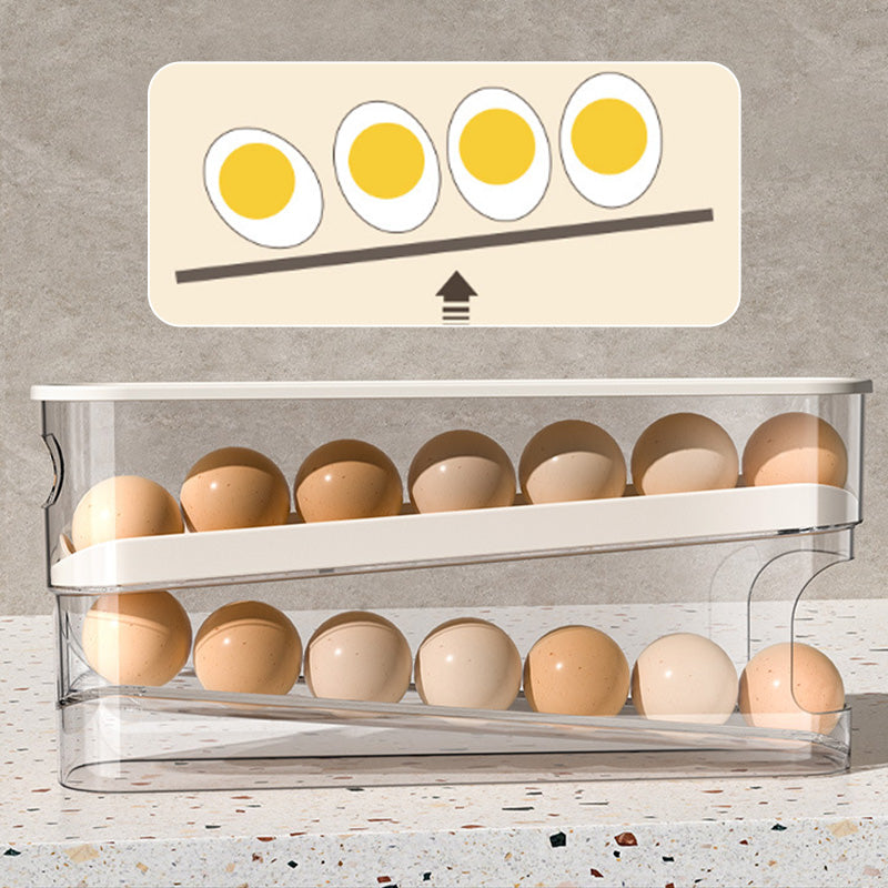 🥳2026 HOT SALE🥳💞50K+ SOLD! 🥚🌀 50% OFF! Double Auto Rolling Egg Organizer – 2‑layer side door storage, eggs automatically roll forward. No more forgotten eggs! 🧊✨