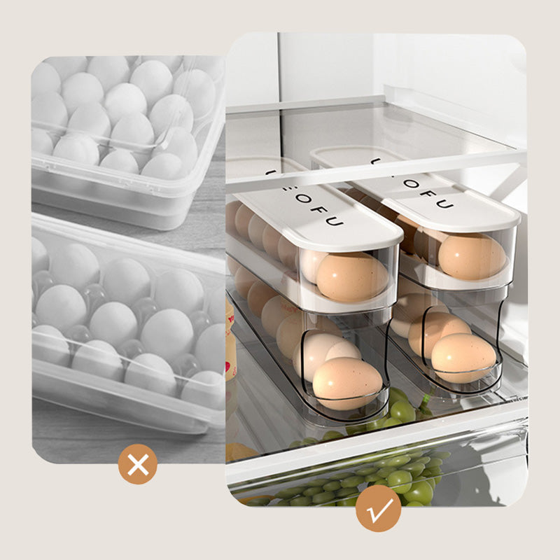 🥳2026 HOT SALE🥳💞50K+ SOLD! 🥚🌀 50% OFF! Double Auto Rolling Egg Organizer – 2‑layer side door storage, eggs automatically roll forward. No more forgotten eggs! 🧊✨