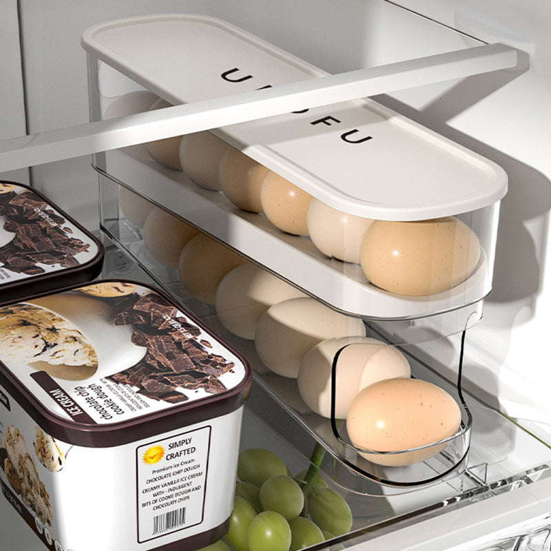🥳2026 HOT SALE🥳💞50K+ SOLD! 🥚🌀 50% OFF! Double Auto Rolling Egg Organizer – 2‑layer side door storage, eggs automatically roll forward. No more forgotten eggs! 🧊✨