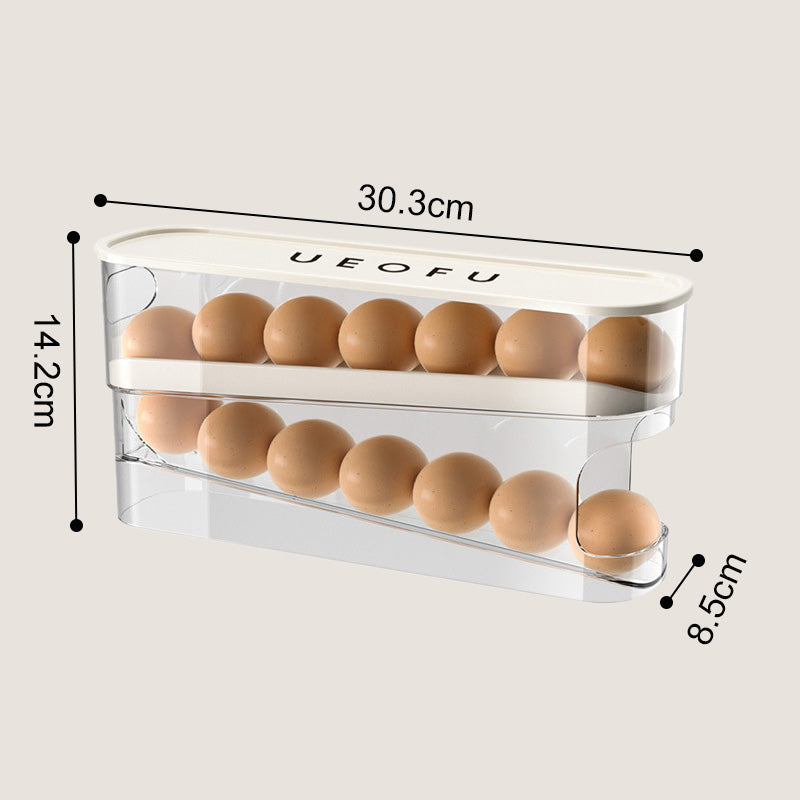 🥳2026 HOT SALE🥳💞50K+ SOLD! 🥚🌀 50% OFF! Double Auto Rolling Egg Organizer – 2‑layer side door storage, eggs automatically roll forward. No more forgotten eggs! 🧊✨