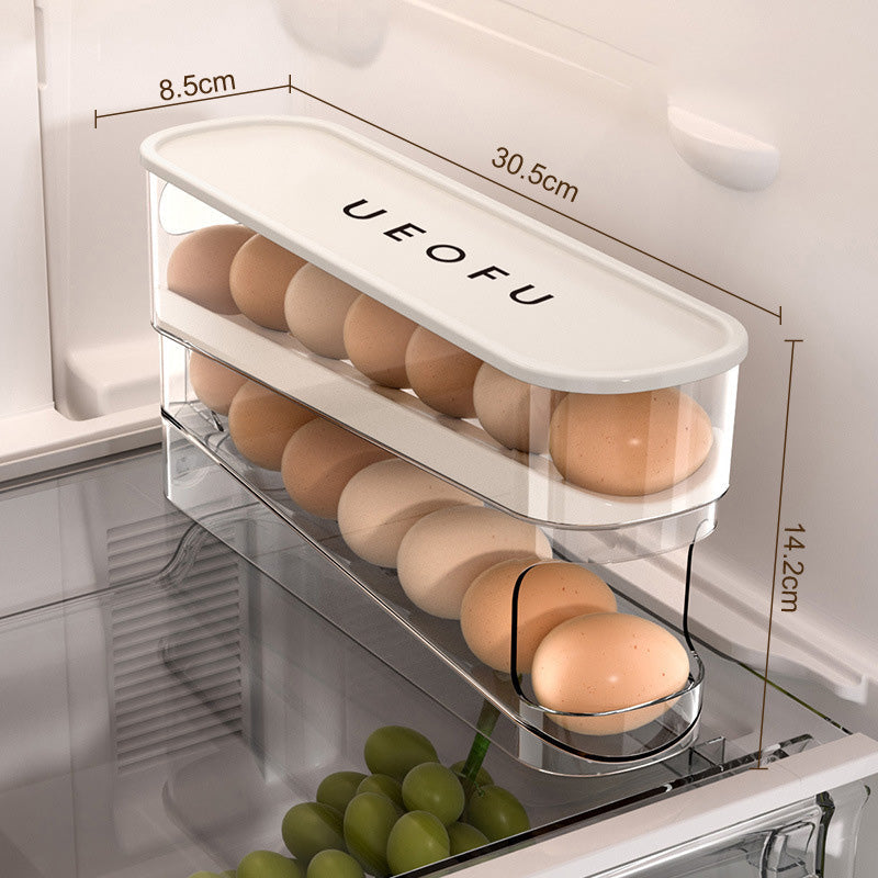 🥳2026 HOT SALE🥳💞50K+ SOLD! 🥚🌀 50% OFF! Double Auto Rolling Egg Organizer – 2‑layer side door storage, eggs automatically roll forward. No more forgotten eggs! 🧊✨