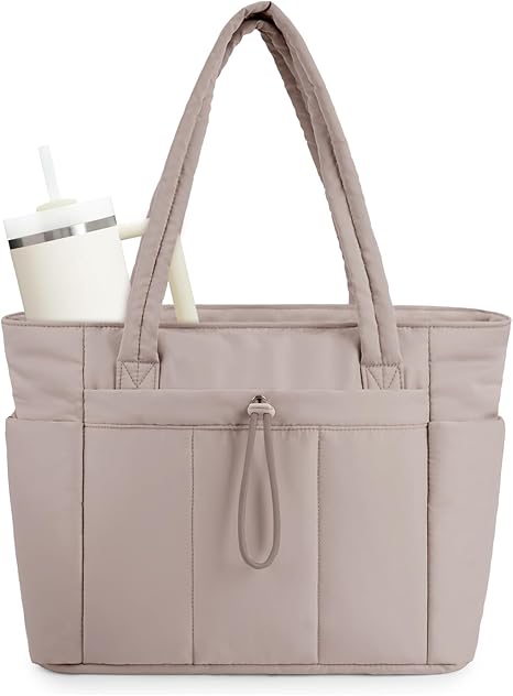 🥳2026 HOT SALE🥳💞50K+ SOLD! 🎒💧 50% OFF! Natural Puffer Tote Bag – 20L, inner elastic pocket fits 40oz tumbler. Waterproof lining, lightweight & durable – perfect for work, gym & travel! 🏋️✨