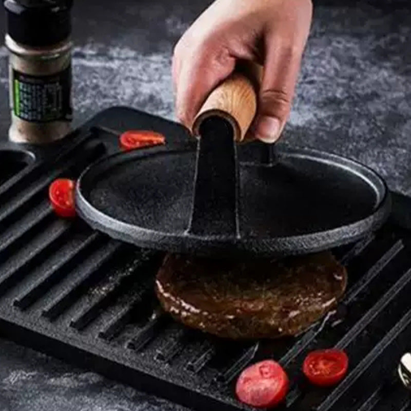 🥳2026 HOT SALE🥳💞50K+ SOLD! 🥩🔥 50% OFF! Cast Iron Steak Press – even heat distribution for perfectly cooked steak & burgers every time. Restaurant-quality grill marks at home – no more takeaway bills! 🍔✨