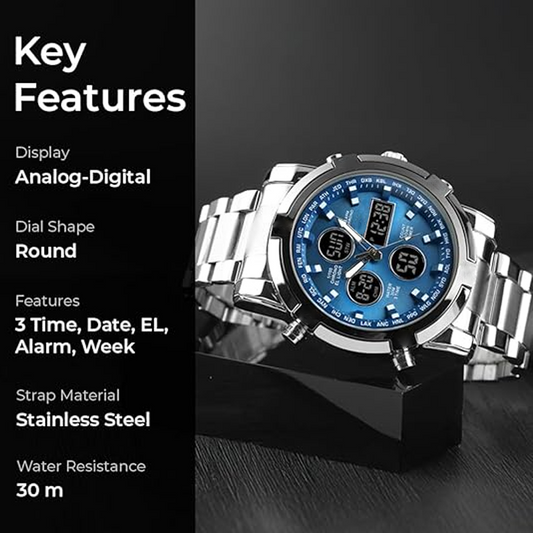 🥳2026 HOT SALE🥳💞50K+ SOLD!💥💎✨ 50% OFF! Waterproof Analog‑Digital Watch – Date, day & second time zone. Stainless steel strap, shock‑resistant. Practical & durable for daily wear. ⌚💪