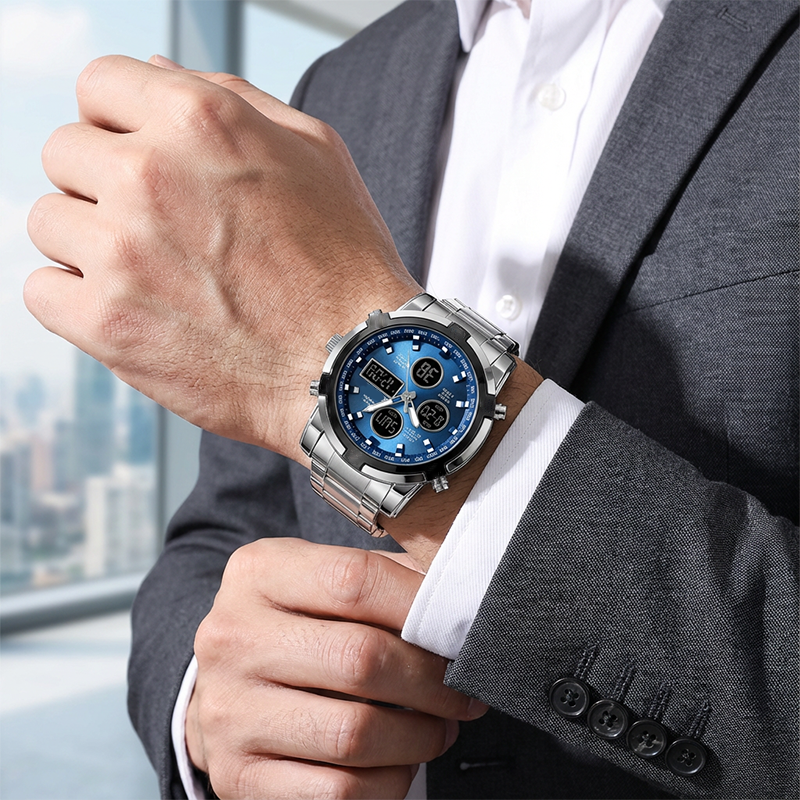 🥳2026 HOT SALE🥳💞50K+ SOLD!💥💎✨ 50% OFF! Waterproof Analog‑Digital Watch – Date, day & second time zone. Stainless steel strap, shock‑resistant. Practical & durable for daily wear. ⌚💪