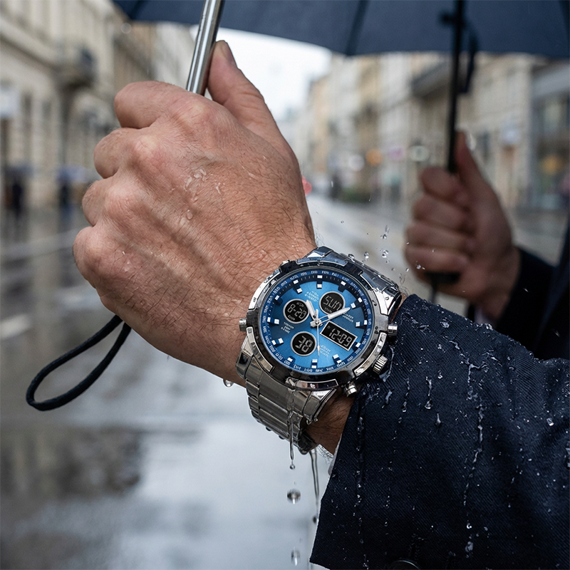 🥳2026 HOT SALE🥳💞50K+ SOLD!💥💎✨ 50% OFF! Waterproof Analog‑Digital Watch – Date, day & second time zone. Stainless steel strap, shock‑resistant. Practical & durable for daily wear. ⌚💪