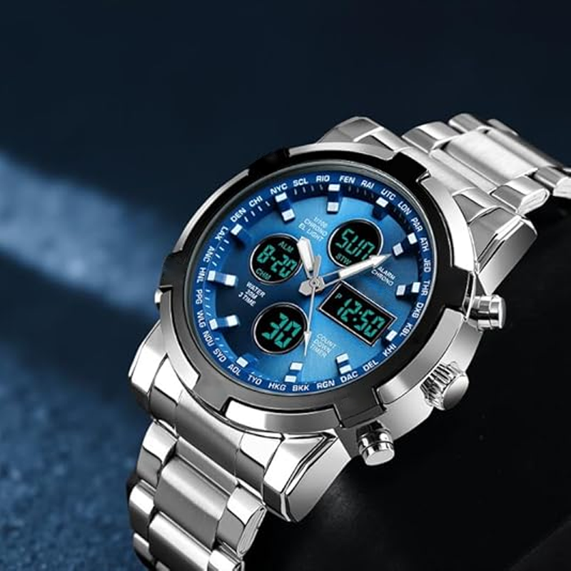 🥳2026 HOT SALE🥳💞50K+ SOLD!💥💎✨ 50% OFF! Waterproof Analog‑Digital Watch – Date, day & second time zone. Stainless steel strap, shock‑resistant. Practical & durable for daily wear. ⌚💪