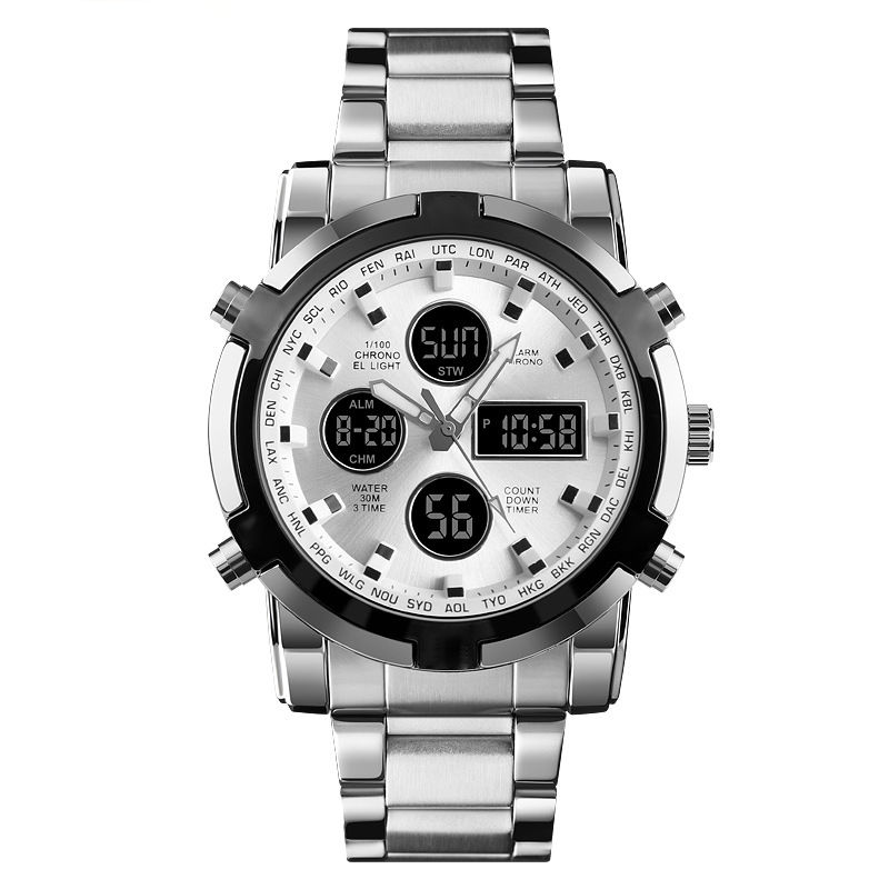 🥳2026 HOT SALE🥳💞50K+ SOLD!💥💎✨ 50% OFF! Waterproof Analog‑Digital Watch – Date, day & second time zone. Stainless steel strap, shock‑resistant. Practical & durable for daily wear. ⌚💪