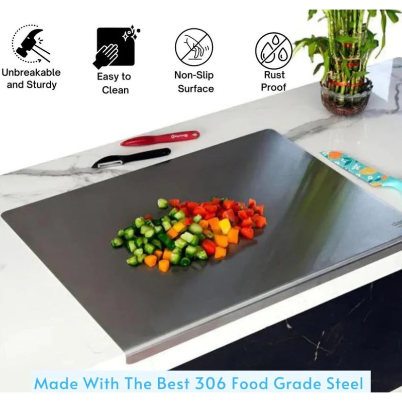 🥳2026 HOT SALE🥳💞50K+ SOLD!🔪💧 50% OFF! Stainless Steel Cutting Board – Resists rust, scratches & bacteria. Easy to wipe, stays like new. Perfect for daily meal prep. 🥩🍽️
