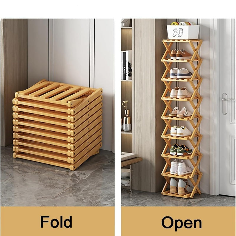 🥳2026 HOT SALE🥳💞50K+ SOLD! 🚪🧤 LIMITED-TIME 50% OFF! Foldable Bamboo Shoe Rack – tool-free 5-second setup, 2-10 tiers, folds flat. Sturdy, multi-use & keeps entryway tidy! ✨✅