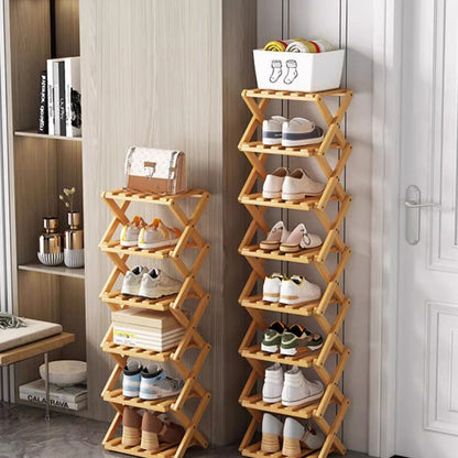 🥳2026 HOT SALE🥳💞50K+ SOLD! 🚪🧤 LIMITED-TIME 50% OFF! Foldable Bamboo Shoe Rack – tool-free 5-second setup, 2-10 tiers, folds flat. Sturdy, multi-use & keeps entryway tidy! ✨✅