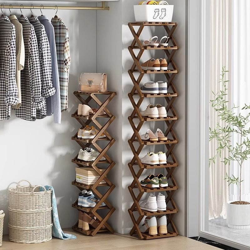 🥳2026 HOT SALE🥳💞50K+ SOLD! 🚪🧤 LIMITED-TIME 50% OFF! Foldable Bamboo Shoe Rack – tool-free 5-second setup, 2-10 tiers, folds flat. Sturdy, multi-use & keeps entryway tidy! ✨✅