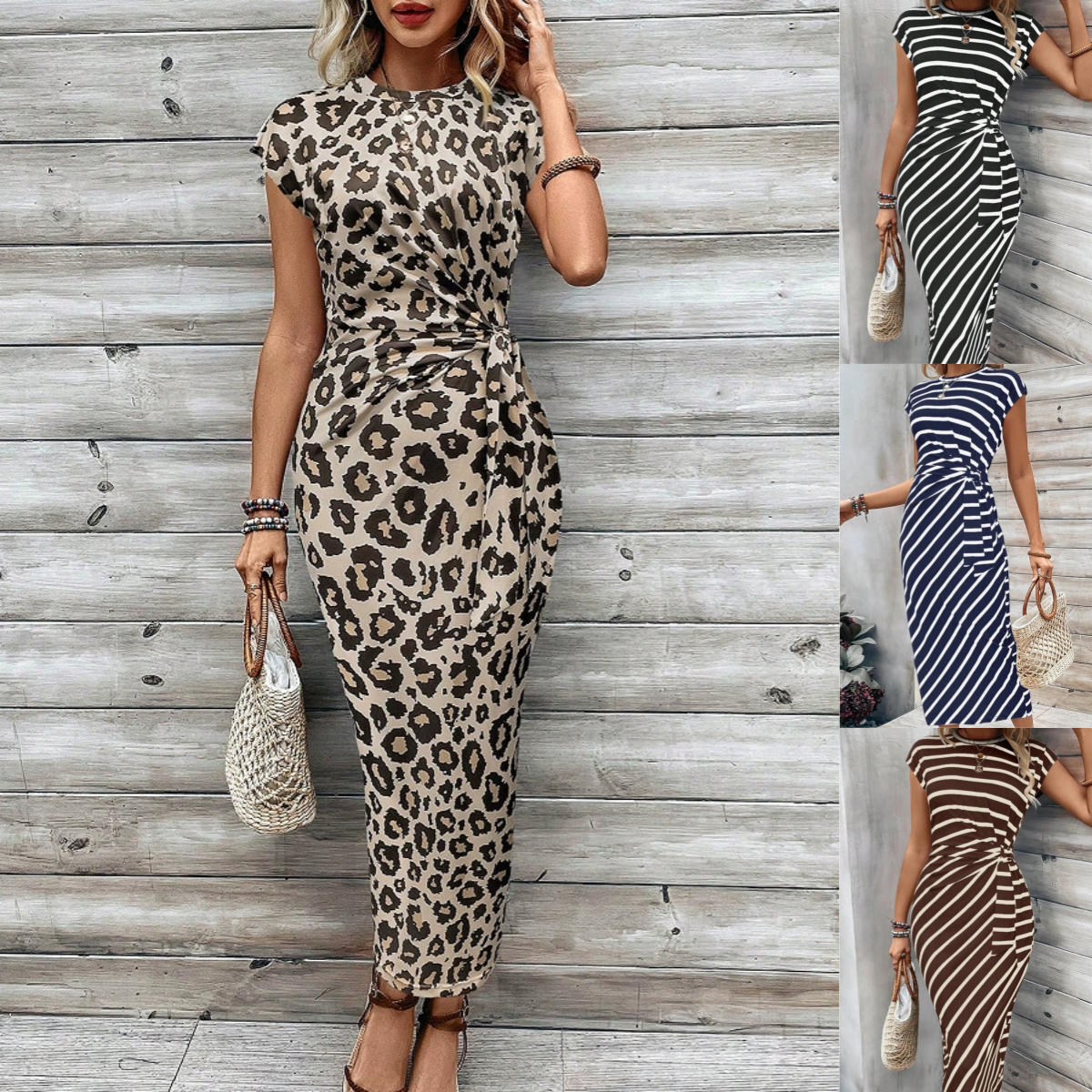 🥳2026 HOT SALE🥳💞50K+ SOLD!👵🌸 50% OFF! Women's Knot Bodycon Dress – Leopard print, tummy-flattering knot. Comfy & chic for parties or date nights. Feel gorgeous. ✨🌹