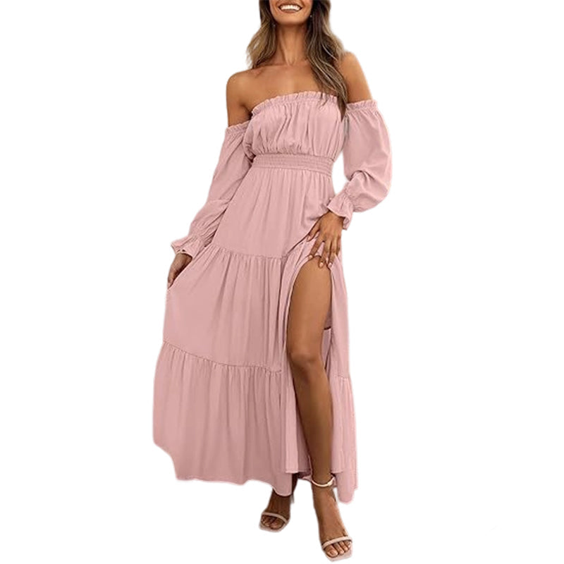🥳2026 HOT SALE🥳💞50K+ SOLD!👵 🕊️50% OFF! Women's Off-Shoulder High-Waist Dress – Elegant & comfortable! Gentle support stays in place, flattering high waist. Perfect for summer gatherings or holidays. 🌸☀️