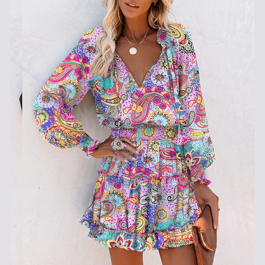 🥳2026 HOT SALE🥳💞50K+ SOLD!🌹👗 50% OFF! V-Neck Ruffle Hem Mini Dress – Soft long sleeves, flattering V-neck. Playful ruffle hem adds charm. Perfect for dinners or date nights. 🕊️✨