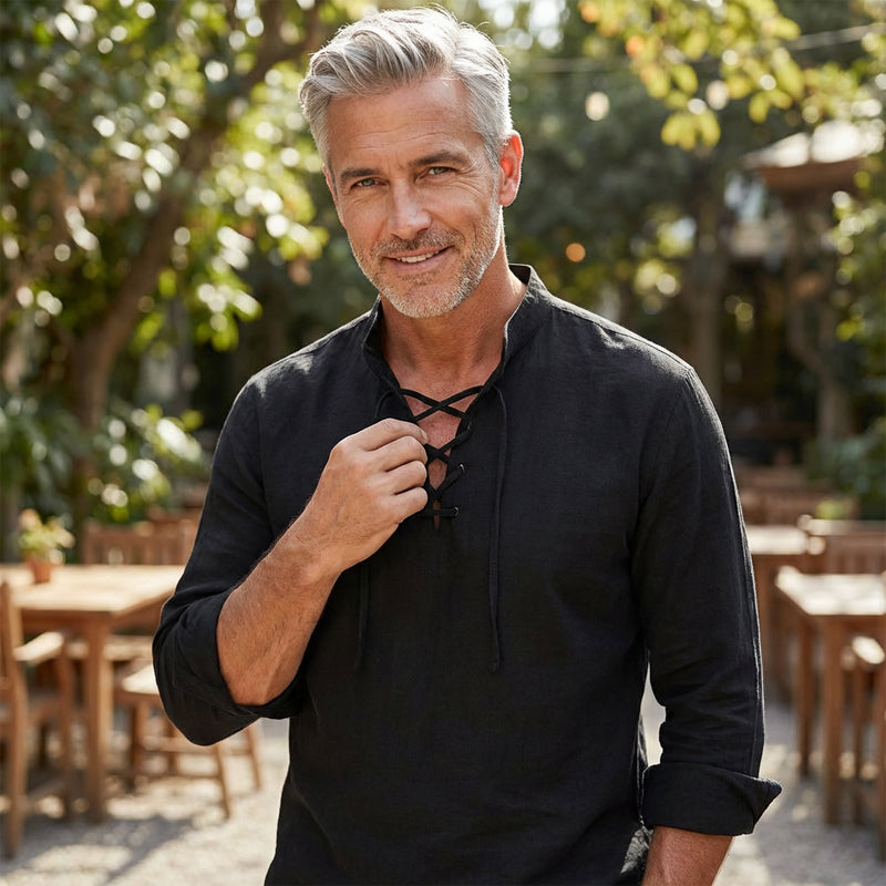 🥳2026 HOT SALE🥳💞50K+ SOLD!👔🧥 50% OFF! Men's Casual Lace-Up Shirt – Smart in seconds! No-tie modern collar, soft breathable cotton. Effortless style for coffee dates or Sunday roasts. ☕👴