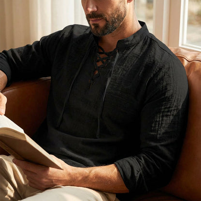 🥳2026 HOT SALE🥳💞50K+ SOLD!👔🧥 50% OFF! Men's Casual Lace-Up Shirt – Smart in seconds! No-tie modern collar, soft breathable cotton. Effortless style for coffee dates or Sunday roasts. ☕👴