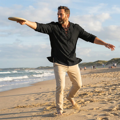 🥳2026 HOT SALE🥳💞50K+ SOLD!👔🧥 50% OFF! Men's Casual Lace-Up Shirt – Smart in seconds! No-tie modern collar, soft breathable cotton. Effortless style for coffee dates or Sunday roasts. ☕👴