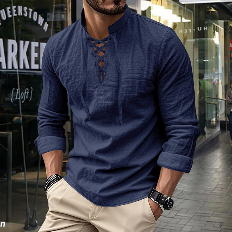 🥳2026 HOT SALE🥳💞50K+ SOLD!👔🧥 50% OFF! Men's Casual Lace-Up Shirt – Smart in seconds! No-tie modern collar, soft breathable cotton. Effortless style for coffee dates or Sunday roasts. ☕👴