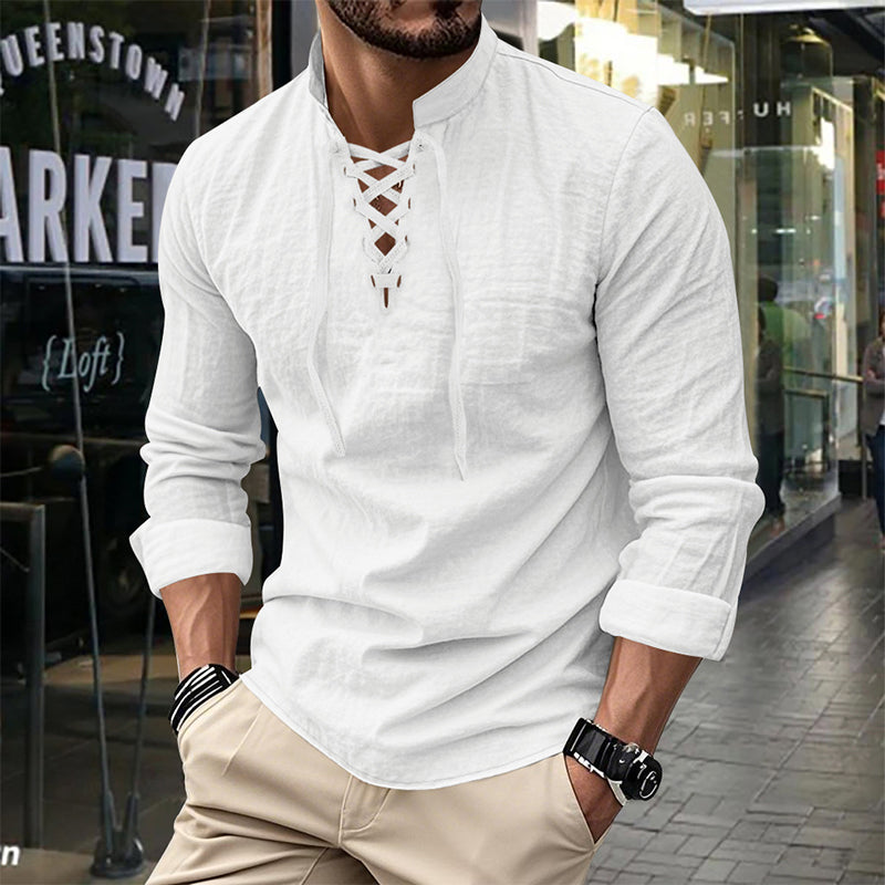 🥳2026 HOT SALE🥳💞50K+ SOLD!👔🧥 50% OFF! Men's Casual Lace-Up Shirt – Smart in seconds! No-tie modern collar, soft breathable cotton. Effortless style for coffee dates or Sunday roasts. ☕👴
