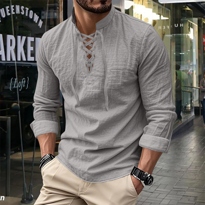 🥳2026 HOT SALE🥳💞50K+ SOLD!👔🧥 50% OFF! Men's Casual Lace-Up Shirt – Smart in seconds! No-tie modern collar, soft breathable cotton. Effortless style for coffee dates or Sunday roasts. ☕👴