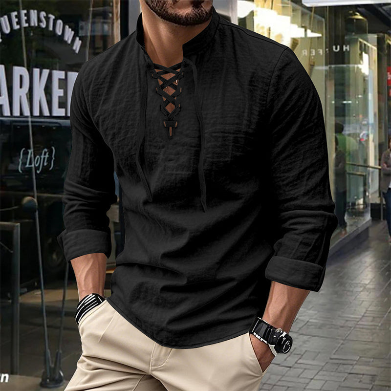 🥳2026 HOT SALE🥳💞50K+ SOLD!👔🧥 50% OFF! Men's Casual Lace-Up Shirt – Smart in seconds! No-tie modern collar, soft breathable cotton. Effortless style for coffee dates or Sunday roasts. ☕👴