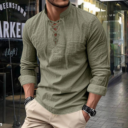 🥳2026 HOT SALE🥳💞50K+ SOLD!👔🧥 50% OFF! Men's Casual Lace-Up Shirt – Smart in seconds! No-tie modern collar, soft breathable cotton. Effortless style for coffee dates or Sunday roasts. ☕👴