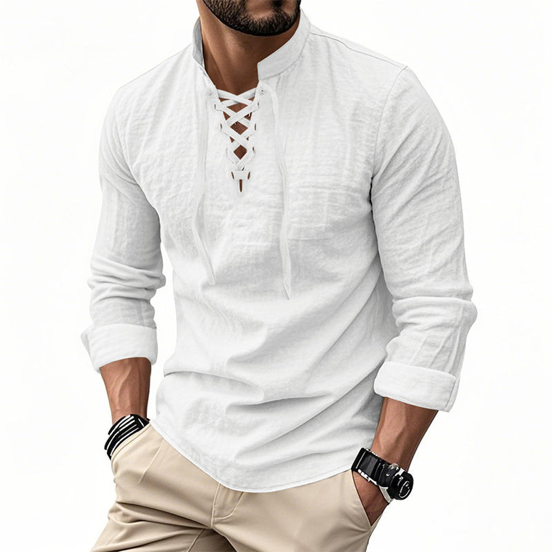 🥳2026 HOT SALE🥳💞50K+ SOLD!👔🧥 50% OFF! Men's Casual Lace-Up Shirt – Smart in seconds! No-tie modern collar, soft breathable cotton. Effortless style for coffee dates or Sunday roasts. ☕👴