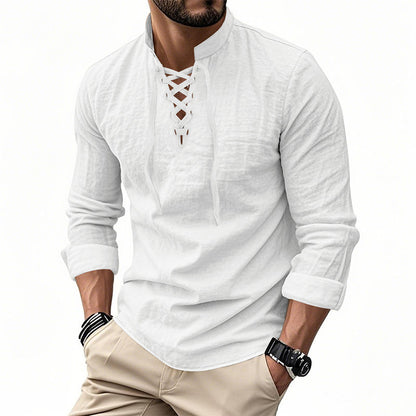 🥳2026 HOT SALE🥳💞50K+ SOLD!👔🧥 50% OFF! Men's Casual Lace-Up Shirt – Smart in seconds! No-tie modern collar, soft breathable cotton. Effortless style for coffee dates or Sunday roasts. ☕👴