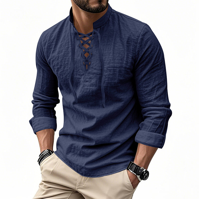 🥳2026 HOT SALE🥳💞50K+ SOLD!👔🧥 50% OFF! Men's Casual Lace-Up Shirt – Smart in seconds! No-tie modern collar, soft breathable cotton. Effortless style for coffee dates or Sunday roasts. ☕👴
