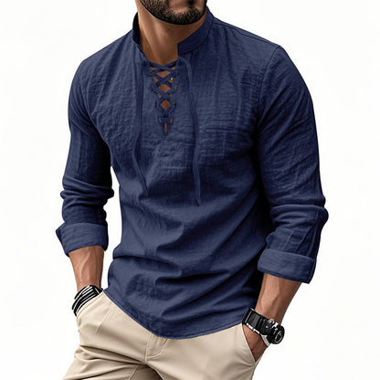 🥳2026 HOT SALE🥳💞50K+ SOLD!👔🧥 50% OFF! Men's Casual Lace-Up Shirt – Smart in seconds! No-tie modern collar, soft breathable cotton. Effortless style for coffee dates or Sunday roasts. ☕👴