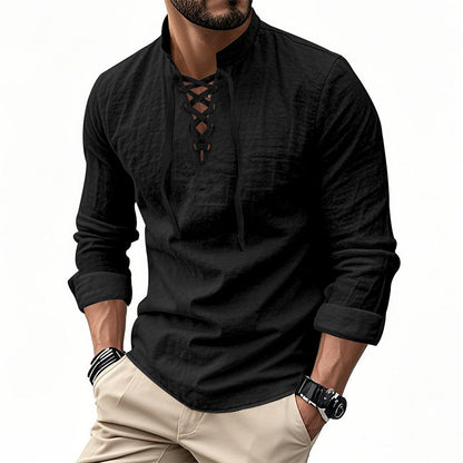 🥳2026 HOT SALE🥳💞50K+ SOLD!👔🧥 50% OFF! Men's Casual Lace-Up Shirt – Smart in seconds! No-tie modern collar, soft breathable cotton. Effortless style for coffee dates or Sunday roasts. ☕👴