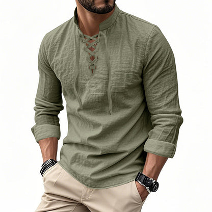 🥳2026 HOT SALE🥳💞50K+ SOLD!👔🧥 50% OFF! Men's Casual Lace-Up Shirt – Smart in seconds! No-tie modern collar, soft breathable cotton. Effortless style for coffee dates or Sunday roasts. ☕👴
