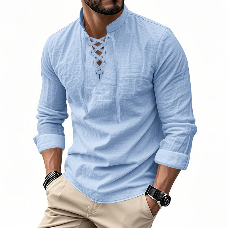🥳2026 HOT SALE🥳💞50K+ SOLD!👔🧥 50% OFF! Men's Casual Lace-Up Shirt – Smart in seconds! No-tie modern collar, soft breathable cotton. Effortless style for coffee dates or Sunday roasts. ☕👴