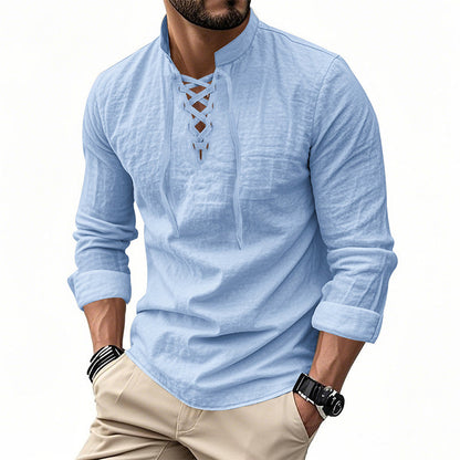 🥳2026 HOT SALE🥳💞50K+ SOLD!👔🧥 50% OFF! Men's Casual Lace-Up Shirt – Smart in seconds! No-tie modern collar, soft breathable cotton. Effortless style for coffee dates or Sunday roasts. ☕👴