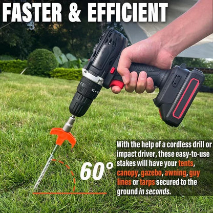 🥳2026 HOT SALE🥳💞50K+ SOLD!🏕️⚡ 50% OFF! 8″ Screw‑in Tent Stakes – Drill‑in design – set up camp in seconds, no hammering! Strong grip on grass, soil & gravel. Enjoy your beer sooner! 🍺✨