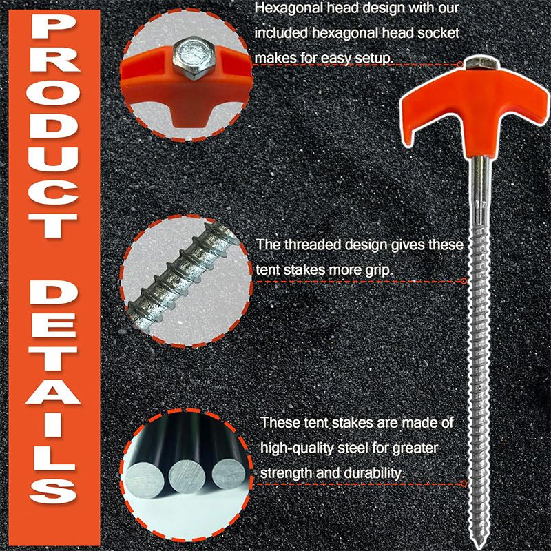 🥳2026 HOT SALE🥳💞50K+ SOLD!🏕️⚡ 50% OFF! 8″ Screw‑in Tent Stakes – Drill‑in design – set up camp in seconds, no hammering! Strong grip on grass, soil & gravel. Enjoy your beer sooner! 🍺✨