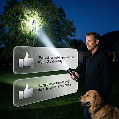 🥳2026 HOT SALE🥳💞50K+ SOLD!🌓🏕️ 50% OFF Flash Sale! Rechargeable Zoomable Flashlight – Adventure-ready for camping, walks or emergencies. P50 LED, adjustable focus & pocket-sized power. 🐕✨