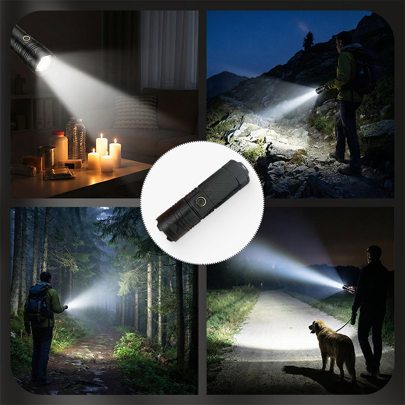 🥳2026 HOT SALE🥳💞50K+ SOLD!🌓🏕️ 50% OFF Flash Sale! Rechargeable Zoomable Flashlight – Adventure-ready for camping, walks or emergencies. P50 LED, adjustable focus & pocket-sized power. 🐕✨