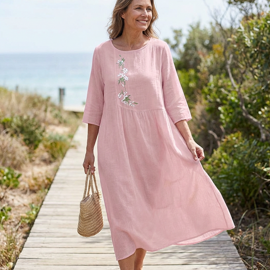 🥳2026 HOT SALE🥳💞50K+ SOLD!🌿🌸 50% OFF! Embroidered Midi Dress – Loose, comfy & elegantly detailed. Perfect for garden parties or seaside strolls. Your new favourite. 👗✨