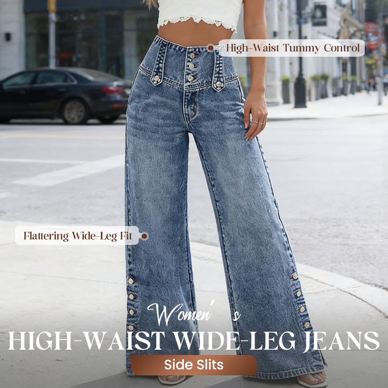 🥳2026 HOT SALE🥳💞50K+ SOLD!👵☀️ 50% OFF! High-Waist Wide-Leg Jeans – Gentle tummy control, easy pull-on style! Side slits let the breeze in, keep you cool. Flattering fit for everyday wear. 🌸👖