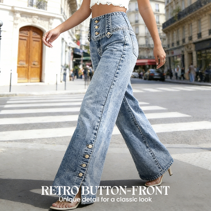 🥳2026 HOT SALE🥳💞50K+ SOLD!👵☀️ 50% OFF! High-Waist Wide-Leg Jeans – Gentle tummy control, easy pull-on style! Side slits let the breeze in, keep you cool. Flattering fit for everyday wear. 🌸👖
